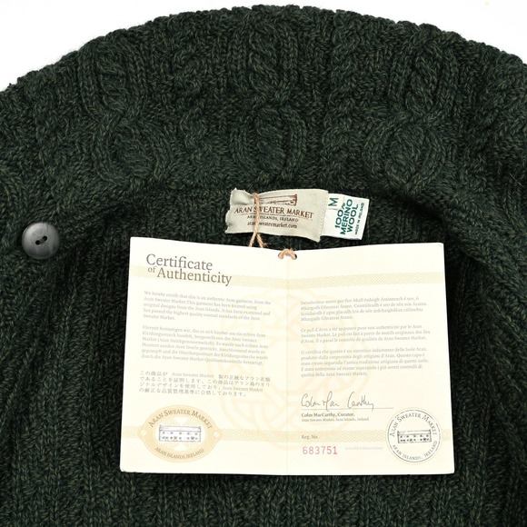 Aran Crafts Women's Medium Green 100% Merino Wool Cable Knit Sweater Cowl Neck - Picture 7 of 7